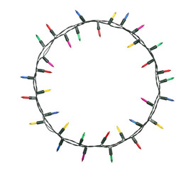 Wall Mural - christmas lights circle isolated on white background