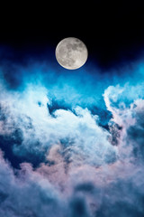 Wall Mural - night sky with stars, moon and clouds