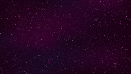 Abstract background. The beautiful starry sky is purple. The stars glow in complete darkness. Fantastic galaxy. Open space. Vector illustration