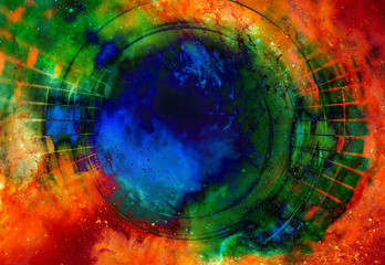Poster - Music notes in space with stars. abstract color background. Music concept. Copy space.