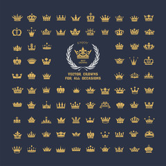 Wall Mural - Vector collection of creative king and queen crowns symbols or logo elements