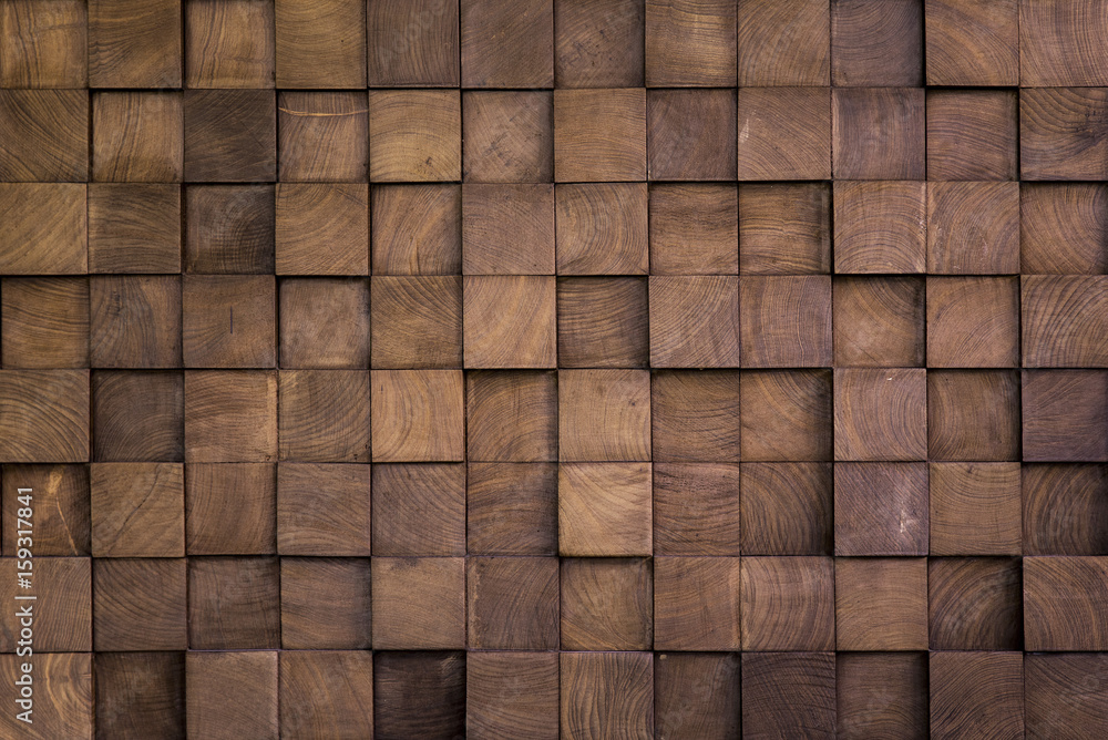 Wall texture with wood cube - obrazy, fototapety, plakaty 