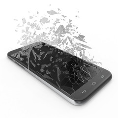 Wall Mural - Phone with broken screen isolated on white background for your design project, 3D Rendering