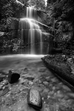 The Fresh Water Flowing At The Tupah Waterfall, Located At Merbok, Kedah,  Malaysia In Black And White