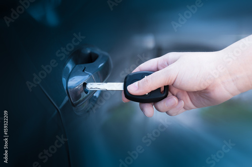 Opening Unlocking Door With Car Key Car Keys Closeup Of