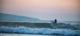 Fototapeta  - Surfer catching a wave at sunset