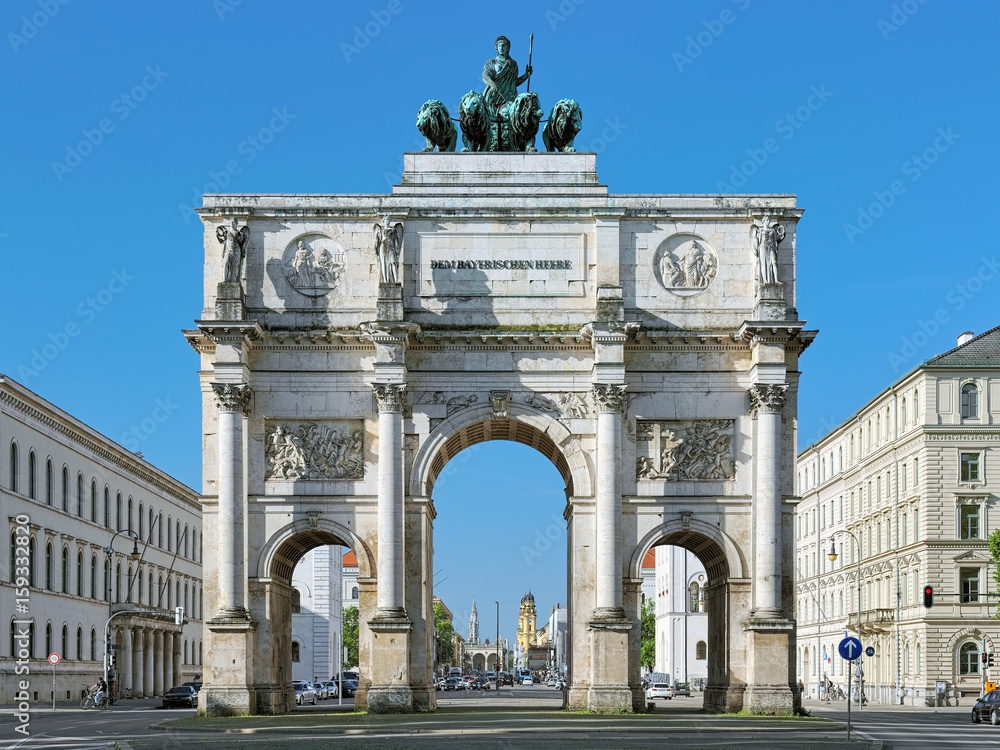 Siegestor - the triumphal arch in Munich, Germany. It was commissioned ...