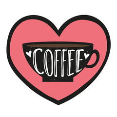 Wall Mural - Vector illustration with cup, hearts and lettering word - Coffee