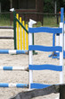 Old retro wooden barriers on the ground for jumping horses and riders