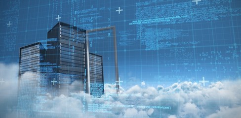 Wall Mural - composite image of blue data and matrix