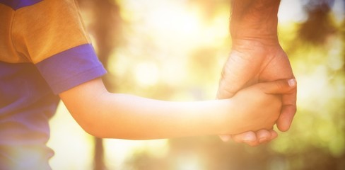 Mid section of boy holding fathers hand