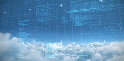 Wall Mural - composite image of blue data and matrix