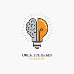 logo with a half of light bulb and brain