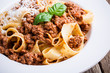Homemade  traditional Italian pasta pappardelle bolognese