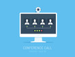 Computer monitor with conference call displayed on the screen vector illustration in flat style