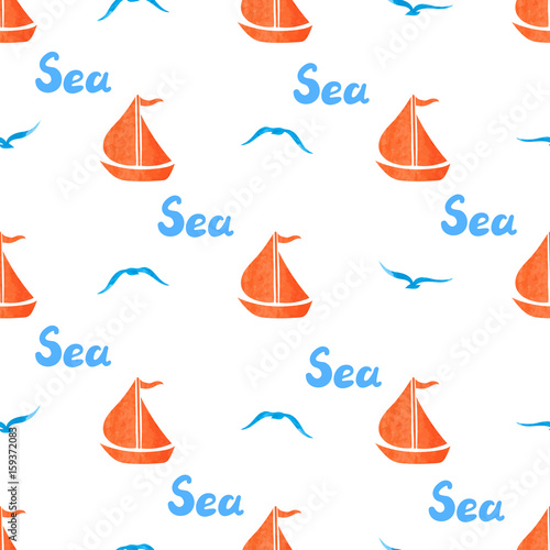 Seamless marine pattern wit...