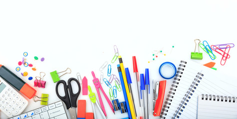 office - school supplies on white background