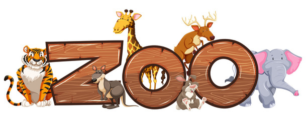 Wall Mural - Word design for zoo with wild animals