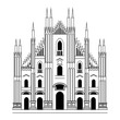 Milan Cathedral. Gothic architecture. Vector hand drawn illustration