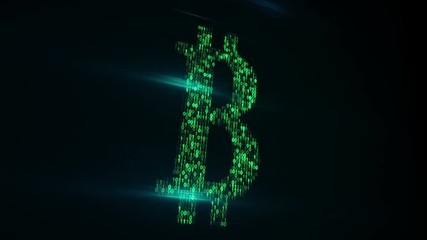 Wall Mural - bitcoin shape of binary code on monitor. virtual crypto currency concept. computer generated seamles