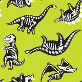 Fototapeta Dinusie - Funny cartoon background with fossil dinosaurs. Skeletons of the dinosaurs