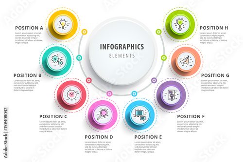 Fotomural Business 8 step process chart infographics with step circles