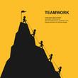 Leader help their friend to climb to the top of the mountain. Vector illustration.