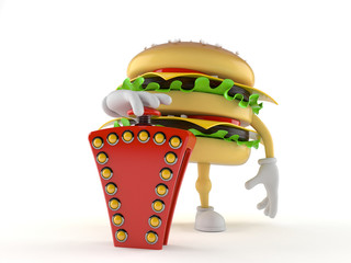 Canvas Print - Hamburger character pushing quiz button