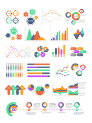 Sticker - Multicolored vector infographics with different graphs and diagrams