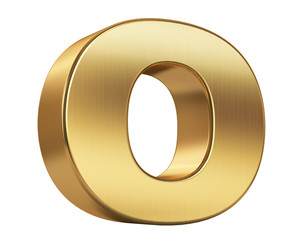 3d render illustration. Gold letter O on a white background.