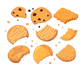 Wall Mural - Traces from stings on the cookies and different small crumbs. Cartoon vector illustration set