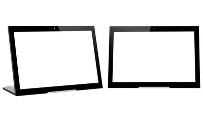 touch screen advertising player. tablet computers with blank screens isolated. vector illustration