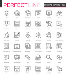 Poster - Digital Marketing thin line web icons set. Online business outline stroke icons design.