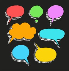 The message, a colored frame-cloud, black background, vector. Flat, oval frame with 3D effect. 