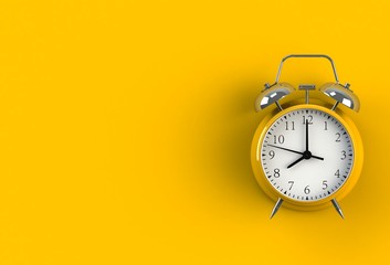 alarm clock on yellow background, 3d rendering