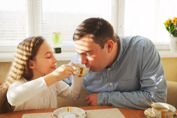 Wall Mural - family has breakfast in the morning