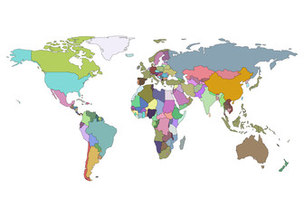 vector world map with country borders. political world map. isolated on white background.