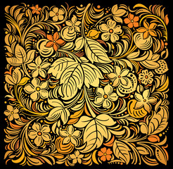 Wall Mural - Russian traditional ornamental background gold on black.