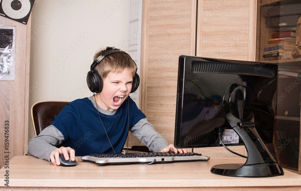 Gaming, entertainment, technology, let's play concept. Angry screaming ...