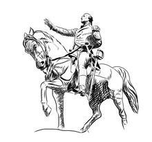 Hand Drawn Sketch Of General George Washington Equestrian Statue At Union Square In Manhattan. Vector Illustration.