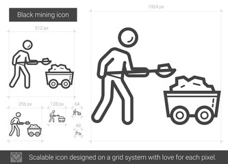 Canvas Print - Black mining vector line icon isolated on white background. Black mining line icon for infographic, website or app. Scalable icon designed on a grid system.