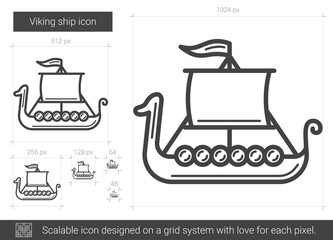 Sticker - Viking ship line icon.