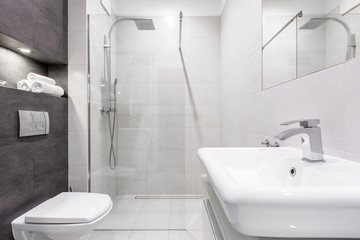 Gray and white bathroom