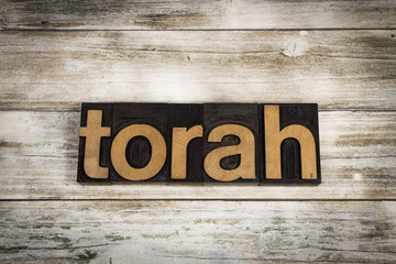 Wall Mural - Torah Letterpress Word on Wooden Background