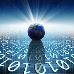 Wall Mural - global communication concept of binary code and globe