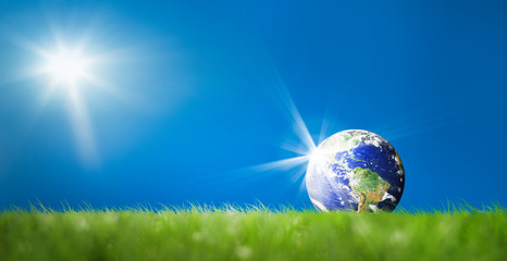 Wall Mural - surreal world outdoor concept of blobe on green landscape