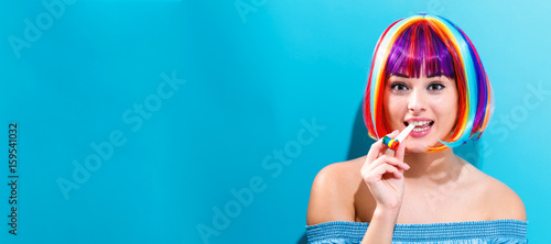 Beautiful woman in a colorful wig