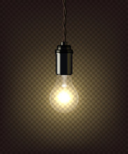 Vector Isolated Vintage Lamp On Dark Transparent Background.