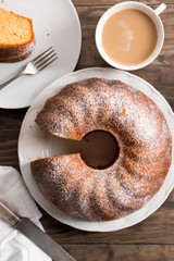 Sponge cake with coffee with milk