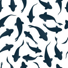 Seamless Pattern With Fish Silhouette Swimming On Light Background. Vector Illustration